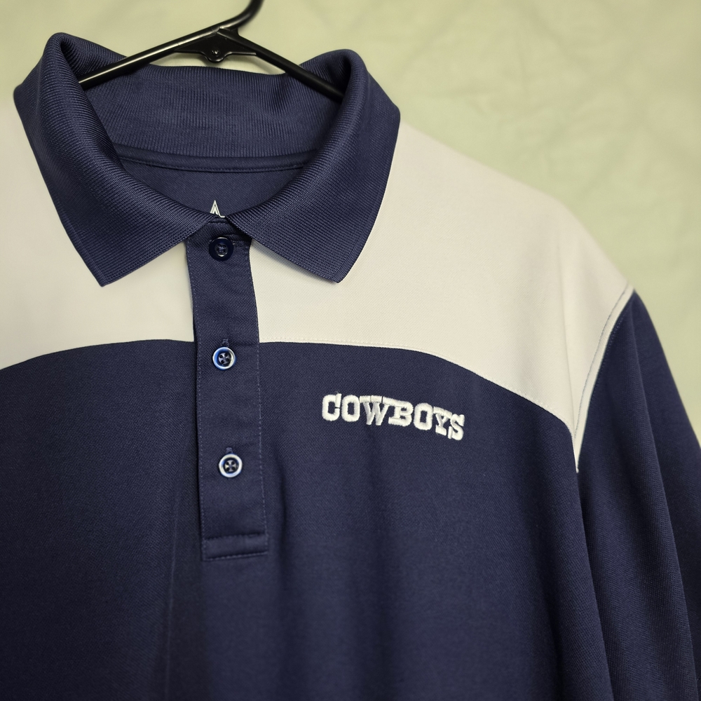 Dallas Cowboys Pullover Shirt Short Sleeve Polyester Knit Button Collar Size L - Picture 9 of 9
